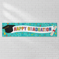 Happy Graduation Banner on White Brick Wall