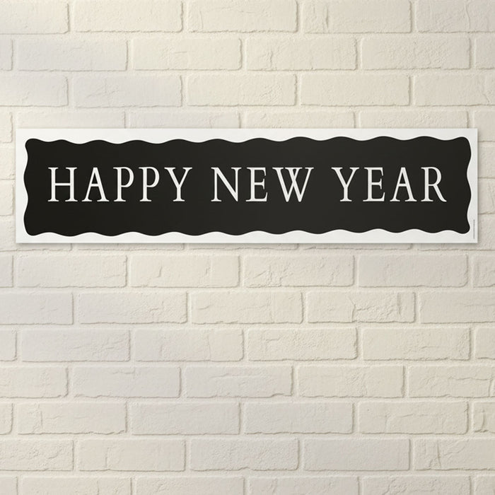 Happy New Year Black and White Banner - 120cm x 30cm