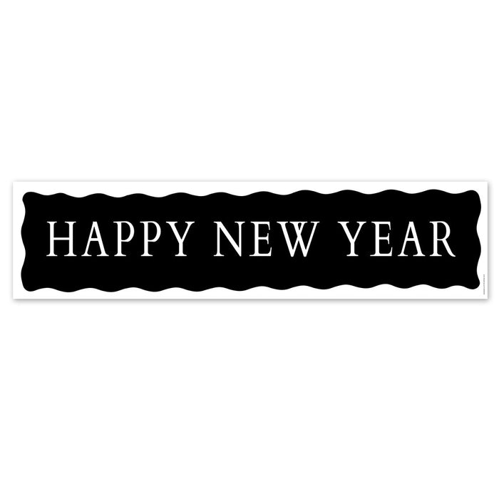 Black and white 'Happy New Year' text on a white background