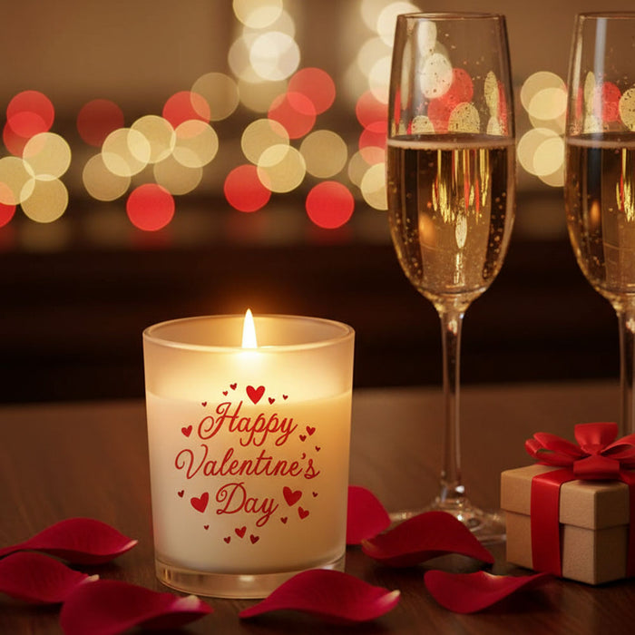 Happy Valentine's Day Unscented Candle In Glass Holder - 6.5cm - Each