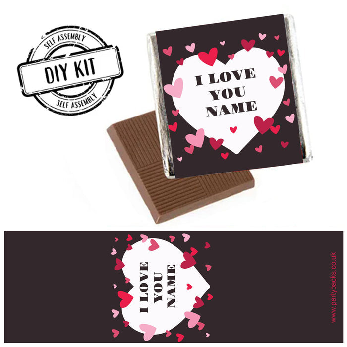 I love you Hearts Personalised Square Chocolates - Pack of 16
