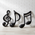 Inflatable Musical Notes Against White Brick Wall