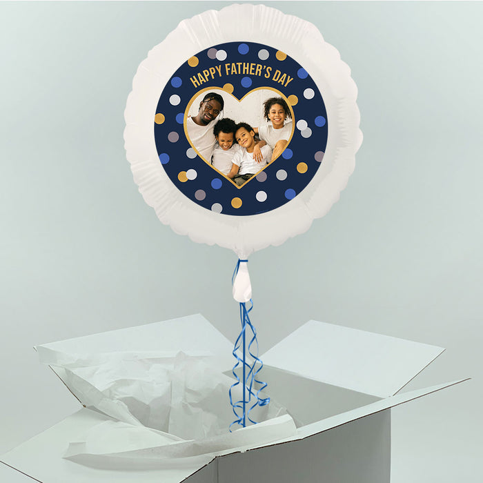 Inflated Personalised Father's Day Navy Glitz Heart Photo Balloon - Each