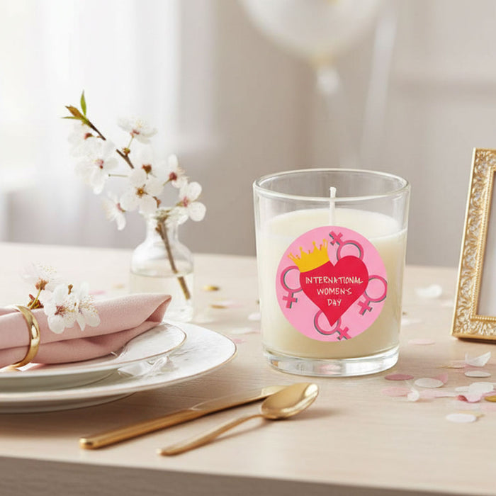 International Women's Day Unscented Clear Glass Candle - 6.5cm - Each