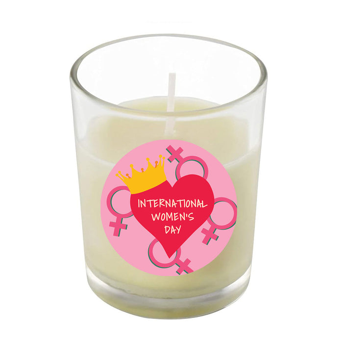 International Women's Day Unscented Clear Glass Candle - 6.5cm - Each