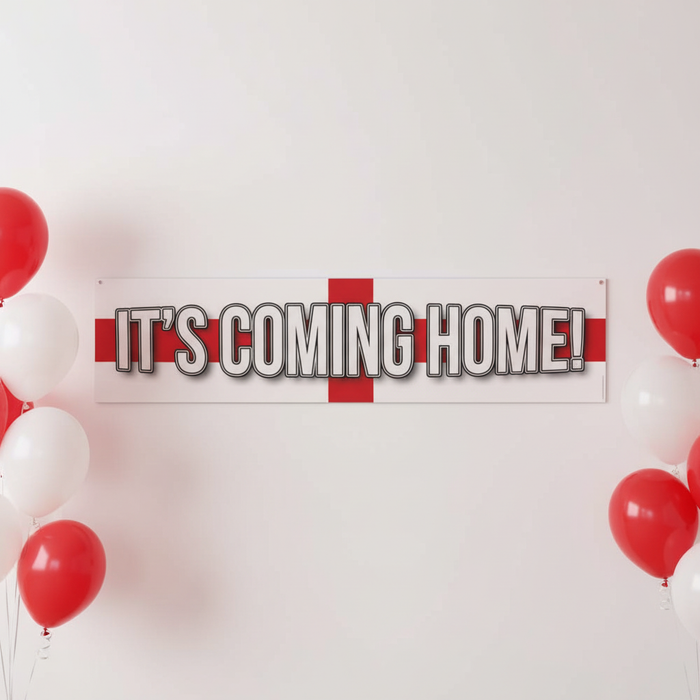 It's Coming Home Banner with Red and White Balloons