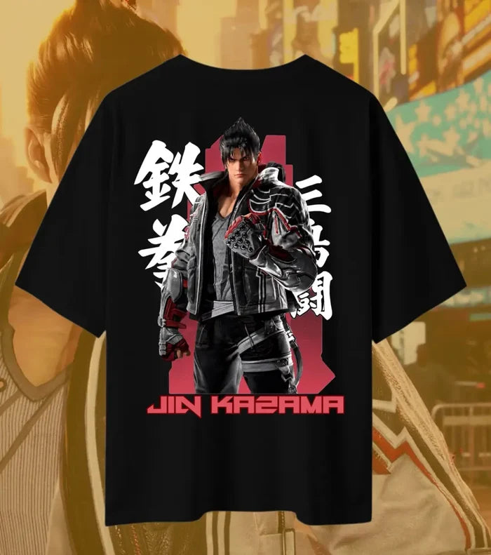 Jin Kazama Tekken T-Shirt | Tekken 8 Anime Gaming Oversized Tee | Bowchika - 180GSM / Black / S - Tekken