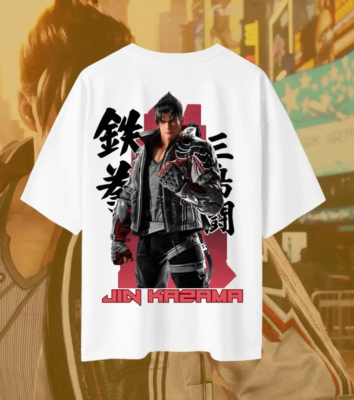 Jin Kazama Tekken T-Shirt | Tekken 8 Anime Gaming Oversized Tee | Bowchika - 180GSM / White / S - Tekken
