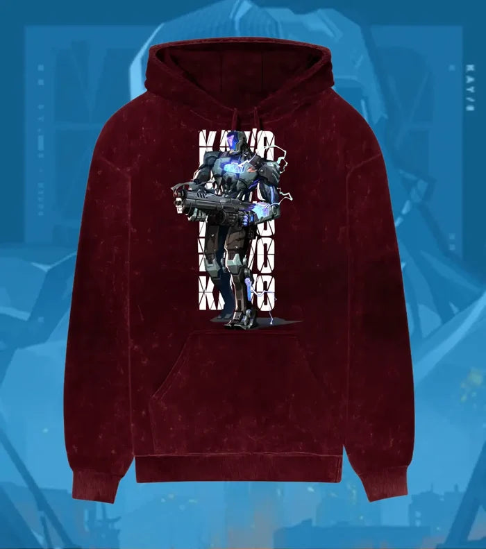 KAY/O – Suppression Protocol Valorant Acid Wash Hoodie | Premium Gamer Streetwear - Maroon / XS - Valorant