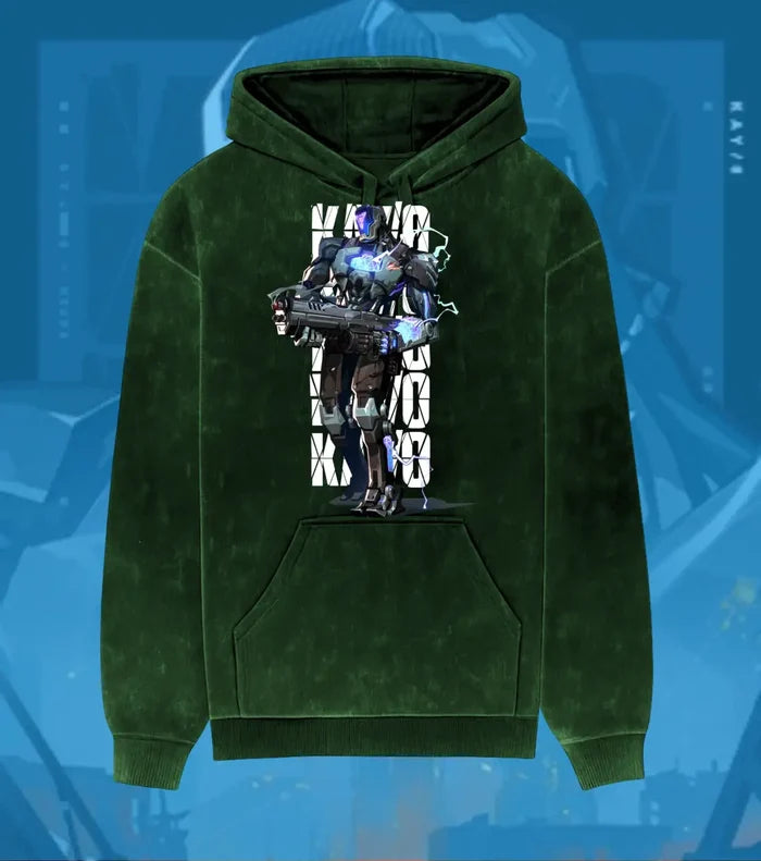 KAY/O – Suppression Protocol Valorant Acid Wash Hoodie | Premium Gamer Streetwear - Bottle Green / XS - Valorant