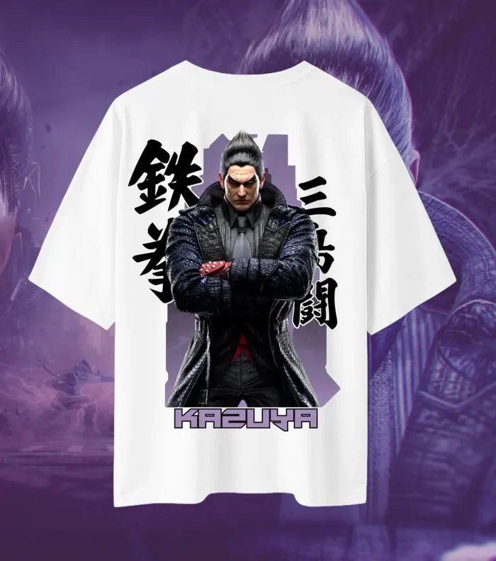 Kazuya Mishima Tekken T-Shirt | Devil Gene Gaming Tee | Oversized Tee - 180GSM / White / S - Tekken