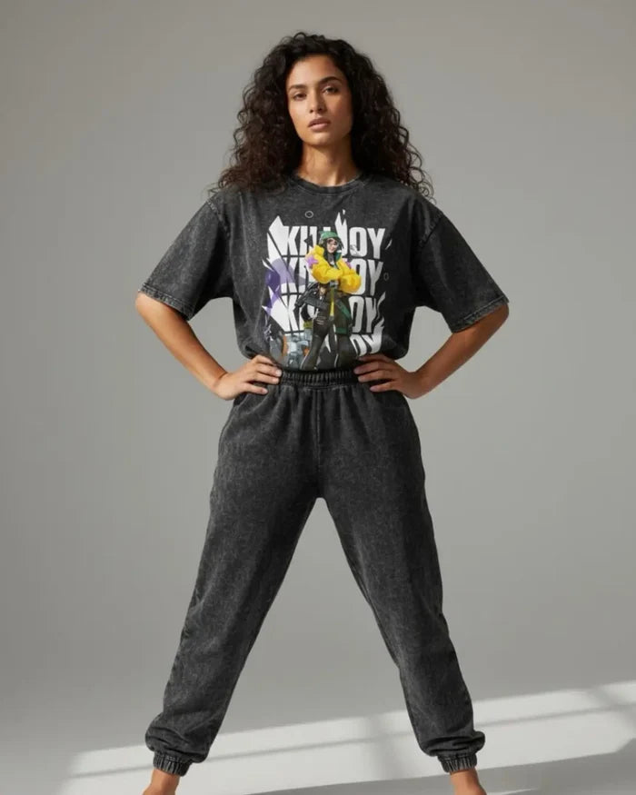 Killjoy – Tech Genius Valorant Acid Wash Tee | Bold Gamer Streetwear - Black / XS - Valorant