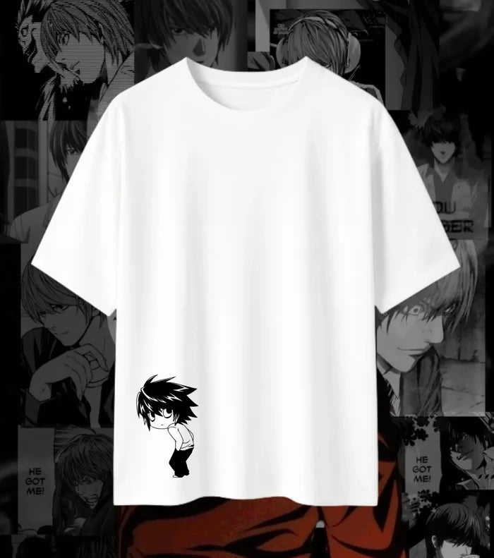 L Death Note Dual Print Oversized T-Shirt | 240 GSM Premium Anime Tee - Death Note