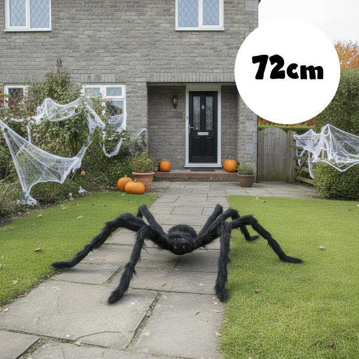 Large Furry Spider Halloween Decoration With Red Eyes - 72cm