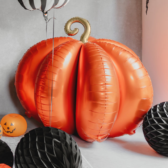 Large Orange 3D Pumpkin Sitting Foil Balloon - 35"