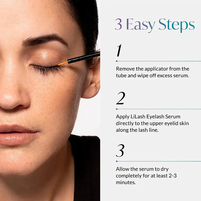 Apply eyelash serum to upper lash line with precision brush for longer, fuller lashes
