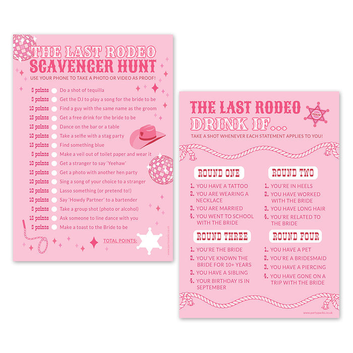 Last Rodeo Hen Party Scavenger and Drink Games - Pack of 8