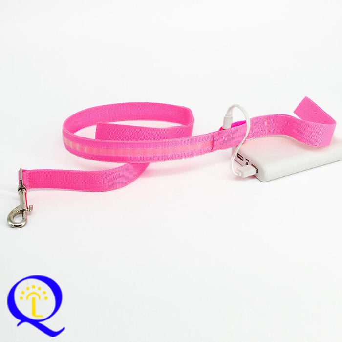 LED, Nylon Dual Fiber Dog Leash and Collar