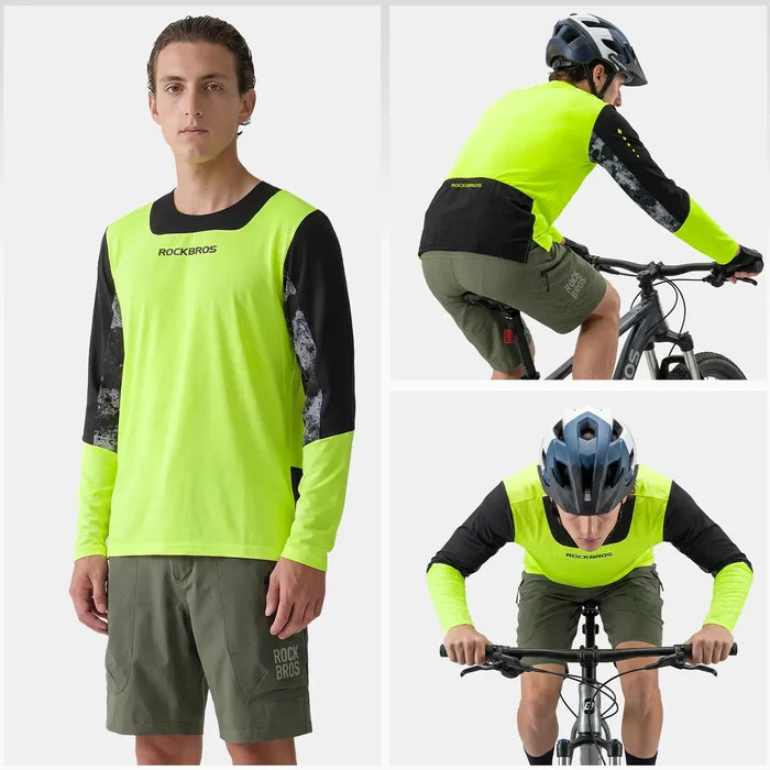Men's Long Sleeve MTB Jersey with Breathable Fabric & Drop Tail