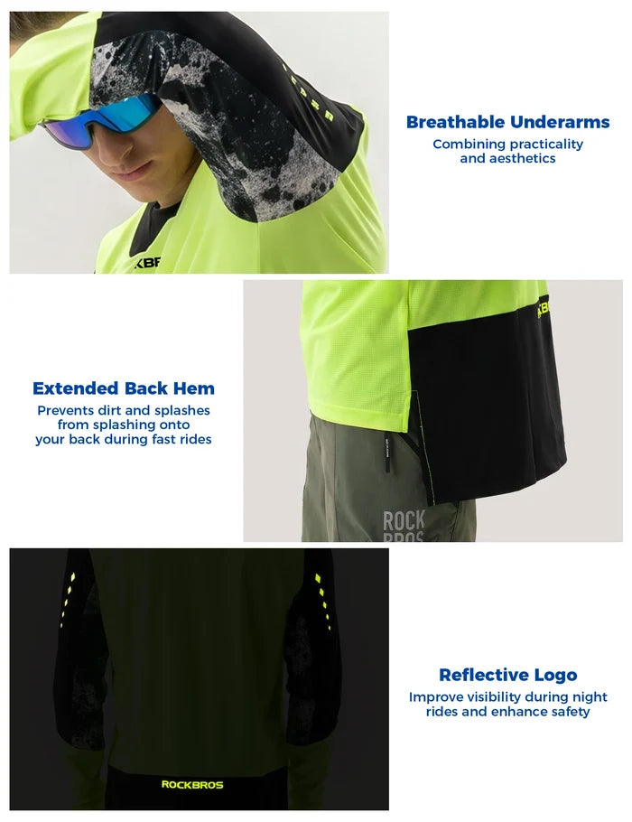 Men's Long Sleeve MTB Jersey with Breathable Fabric & Drop Tail