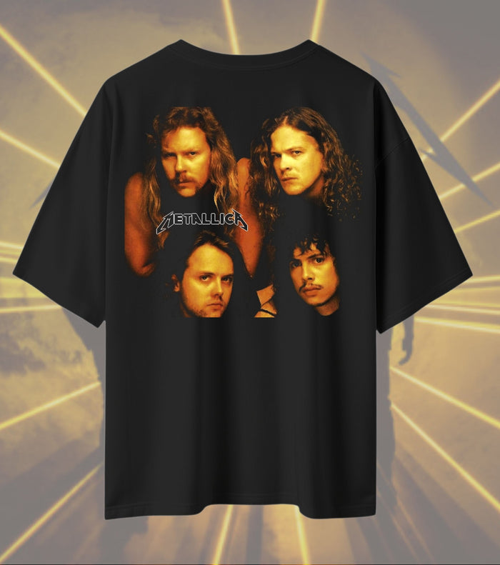Metallica Classic Band Portrait Graphic T-Shirt | Vintage Band Photo Artwork | Premium Cotton Unisex Oversized T-Shirt | Black