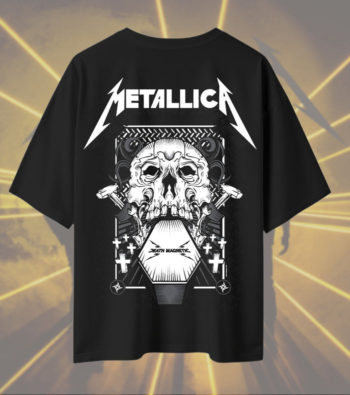 Metallica Death Magnetic Skull Graphic T-Shirt | Coffin Skull Artwork | Premium Cotton Unisex Oversized T-Shirt | Black