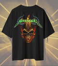 Metallica Flaming Skull Graphic T-Shirt | Fiery Demon Skull Artwork | Premium Cotton Unisex Oversized T-Shirt | Black