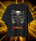 Metallica Gas Mask Skull Graphic T-Shirt | Distressed Heavy Metal Artwork | Premium Cotton Unisex Oversized T-Shirt | Black