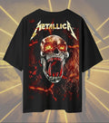 Metallica Screaming Skull Graphic T-Shirt | Fiery Horror Artwork | Premium Cotton Unisex Oversized T-Shirt | Black