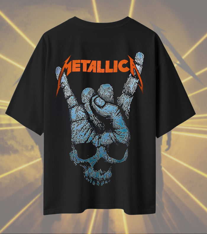 Metallica Skeleton Crew Graphic T-Shirt | Blue Skeleton Skull Artwork | Premium Cotton Unisex Oversized T-Shirt | Black