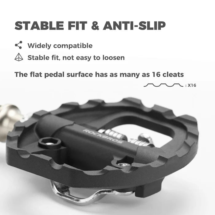 ROCKBROS mountain bicycle pedals 2 in 1 SPD & flat pedals