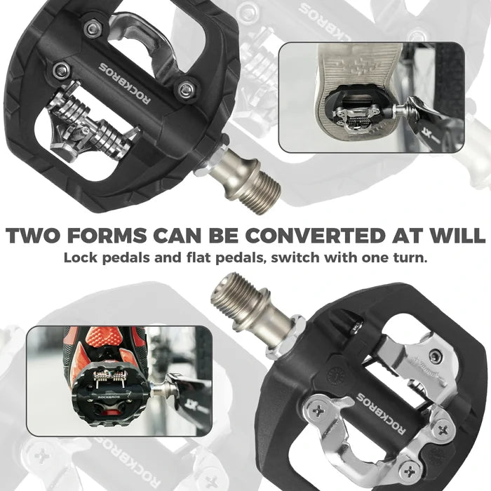 ROCKBROS mountain bicycle pedals 2 in 1 SPD & flat pedals