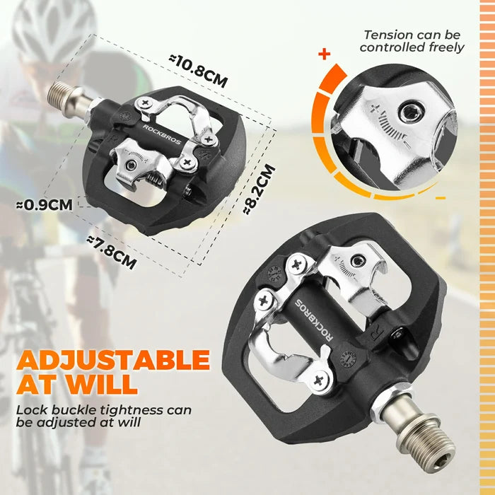 ROCKBROS mountain bicycle pedals 2 in 1 SPD & flat pedals