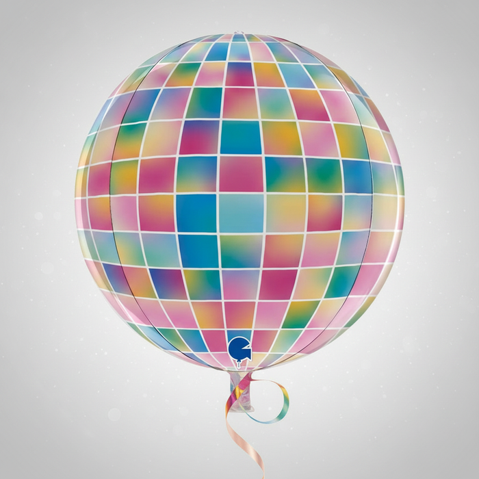 Disco Ball Orbz Balloon Close Up Plain Silver Background