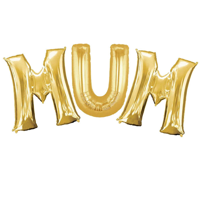 MUM Mother's Day Gold Air-Fill Letter Foil Balloons - 16"