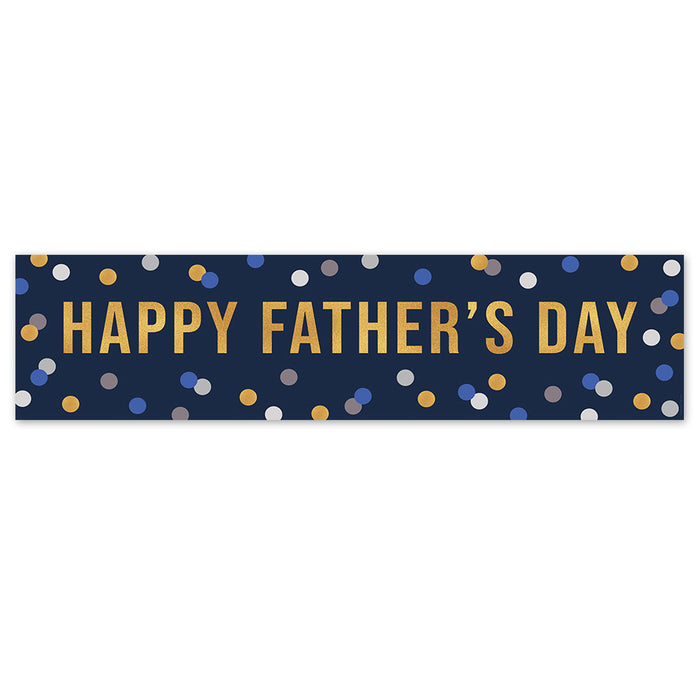 A navy and gold colored banner with 'HAPPY FATHER'S DAY' text in a decorative font, suitable for Father's Day celebrations.