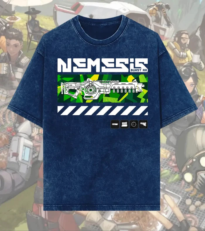 Nemesis Burst AR Tactical Tee – Apex Legends Inspired Gaming Acid-Wash T-Shirt - Navy / S - Apex legends