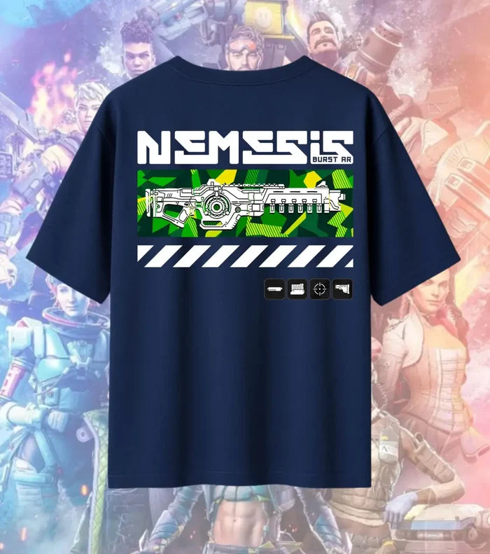 Nemesis Burst AR Tactical Tee – Apex Legends Inspired Gaming Oversized T-Shirt - Navy / S - Apex legends