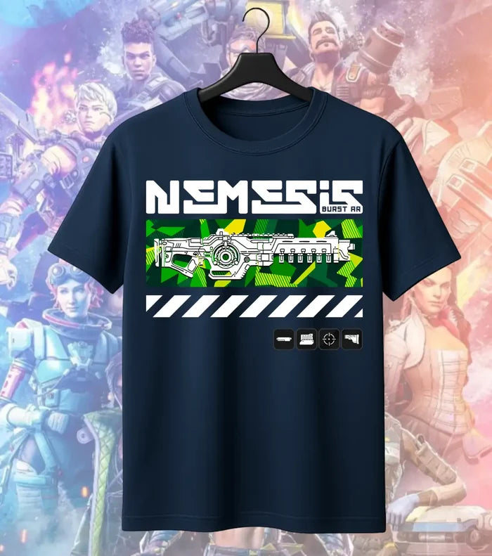 Nemesis Burst AR Tactical Tee – Apex Legends Inspired Gaming T-Shirt - Front Only / Navy / S - Apex legends