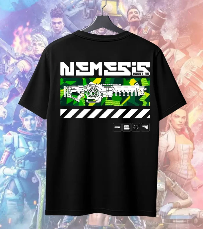 Nemesis Burst AR Tactical Tee – Apex Legends Inspired Gaming T-Shirt - Back (Dual Print) / Black / S - Apex legends