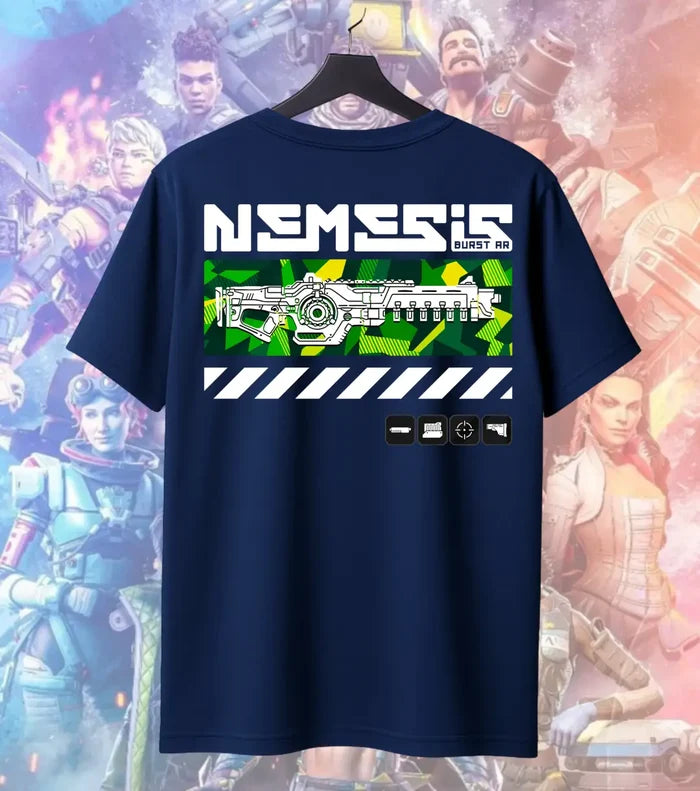 Nemesis Burst AR Tactical Tee – Apex Legends Inspired Gaming T-Shirt - Back (Dual Print) / Navy / S - Apex legends