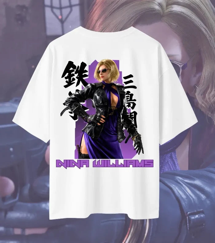 Nina Williams Tekken T-Shirt | Tekken 8 Gaming Tee | Oversized | Bowchika - 240GSM / Black / S - Tekken
