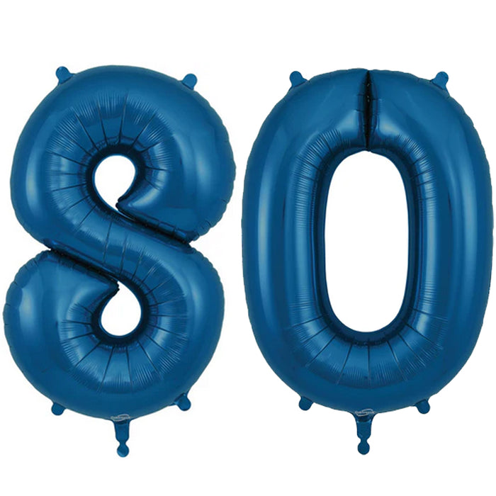 Number 80 Navy Blue Foil Balloons - 34"
