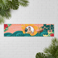 Moana Birthday Banner on White Brick Wall with Tropical Leaves