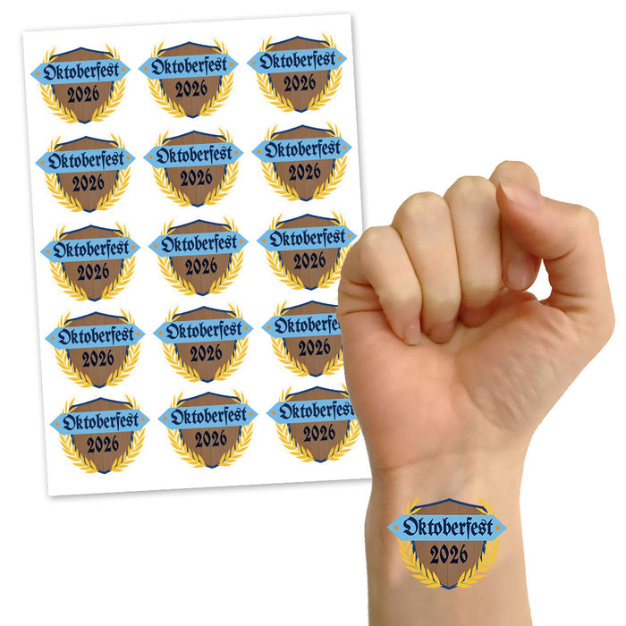 Oktoberfest Crest Tattoos with Year - Bavarian Temporary Tattoos Sheet of 15
