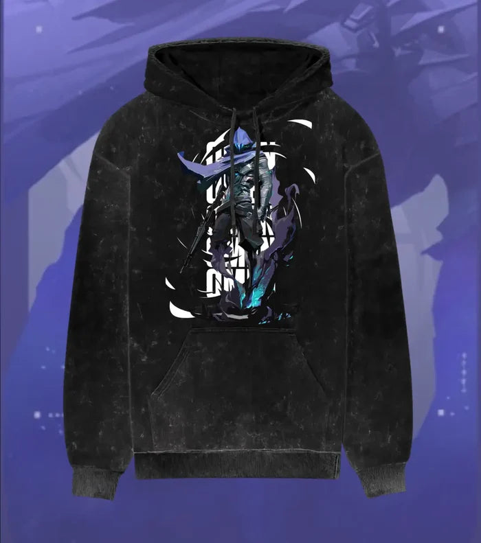 Omen – Shadow Reaper Valorant Acid Wash Hoodie | Premium Gamer Streetwear - Black / XS - Valorant
