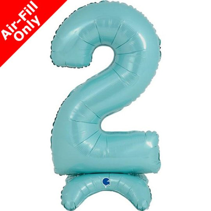 Pastel Blue Number 2 Air-Fill Standing Foil Balloon - 25" - No Helium Required!