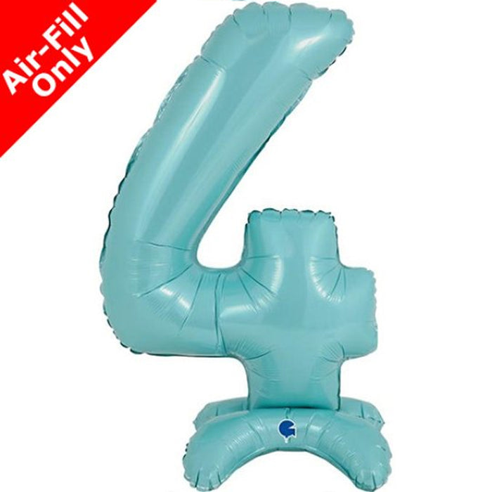 Pastel Blue Number 4 Air-Fill Standing Foil Balloon - 25" - No Helium Required!