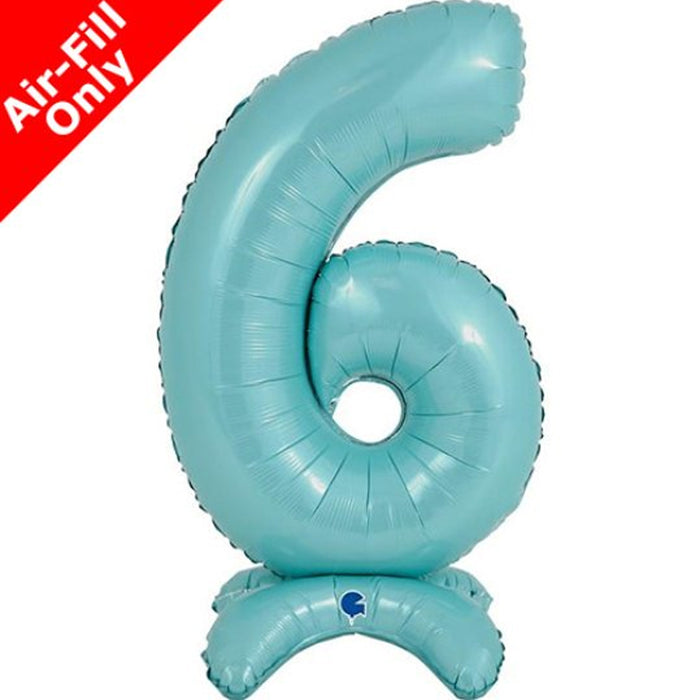 Pastel Blue Number 6 Air-Fill Standing Foil Balloon - 25" - No Helium Required!