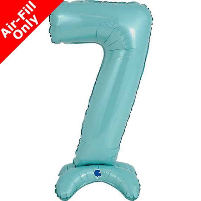 Pastel Blue Number 7 Air-Fill Standing Foil Balloon - 25" - No Helium Required!